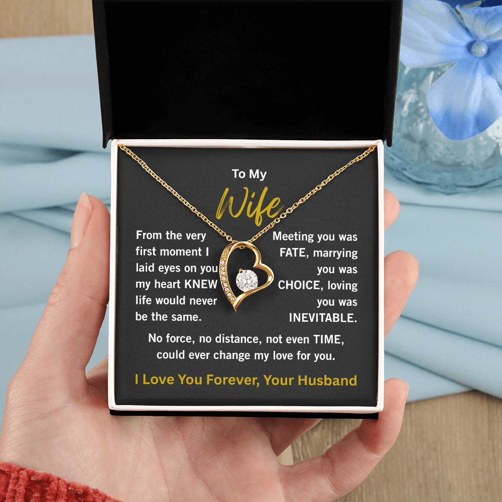 yellow gold forever love necklace in 2 tone gife box