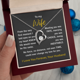 white gold forever love necklace in wooden gift box