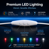 White LED lighting device with features highlighted on a dark background