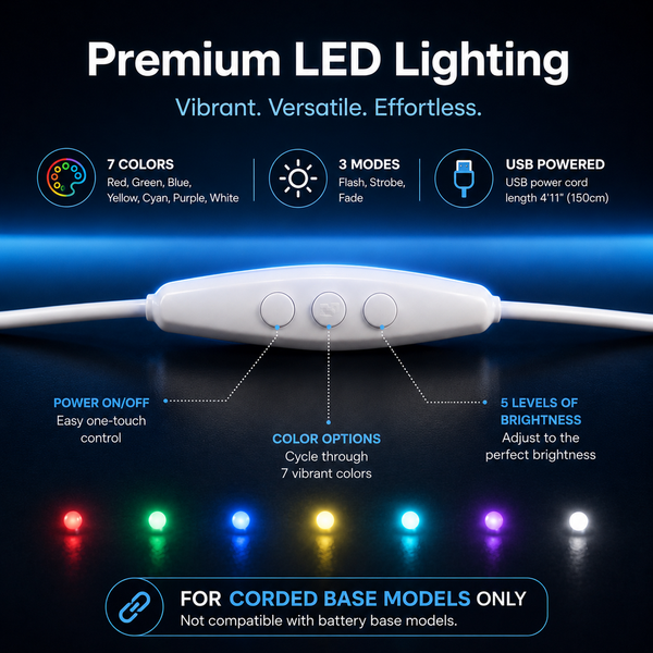 White LED lighting device with features highlighted on a dark background