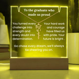 Decorative plaque with graduation-themed message and light-up design.