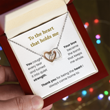 Personalized interlocking hearts necklace for mom worn on neck – perfect Mother’s Day gift