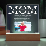 Personalized light-up sign for mom with a photo of a child wearing a red shirt.