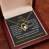 yellow gold forever love necklace in wooden gift box