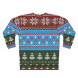 Colorful Christmas sweater with patterns on a white background