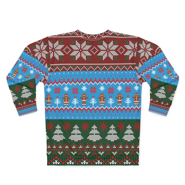 Colorful Christmas sweater with patterns on a white background