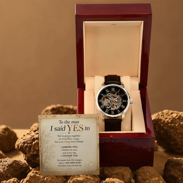 Watch gift for husband from wife displayed in an LED presentation box with heartfelt message
